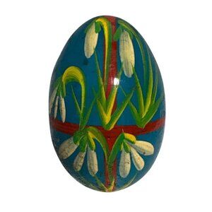 Hand Painted Wooden Egg Ornament With Floral Design
